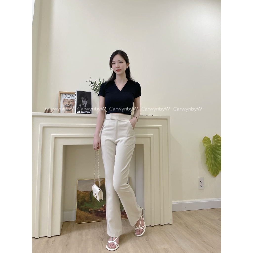 CarwynbyW - Quần Tây Dài Lưng Cao Ống Loe