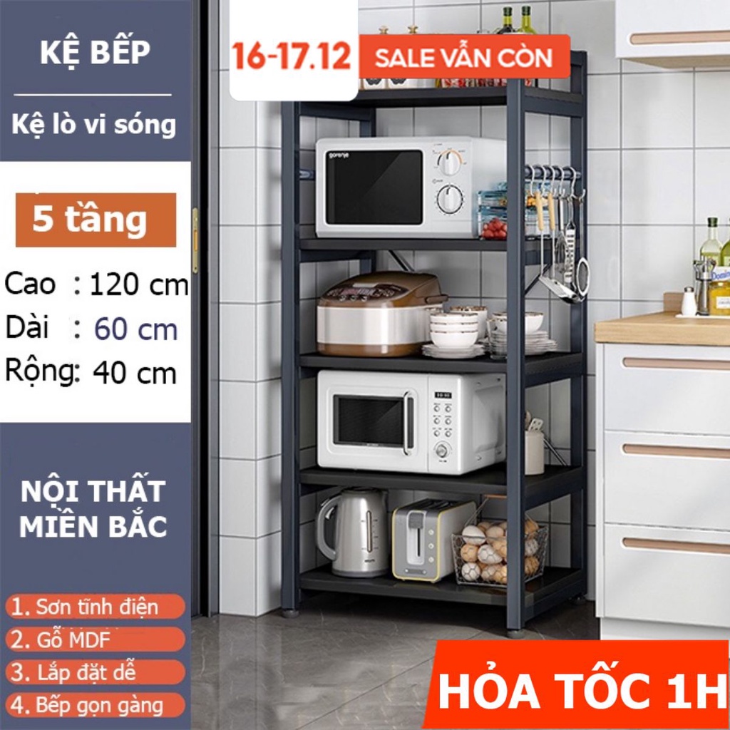 Kệ bếp kệ lò vi sóng KB01, khung sắt sơn tĩnh điện, chân kệ nó nút tăng giảm chống cập kênh hoàn toàn ( tặng móc )