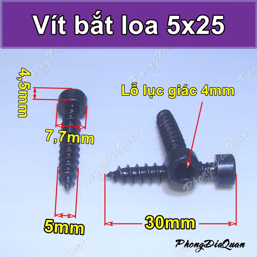 [8 con] Vít bắt loa 5x25, đầu lục giác chìm. Hàng chuẩn, đẹp