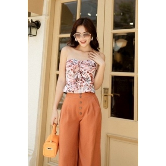 VANIA - Quần linen ống suông nút gỗ Q2280