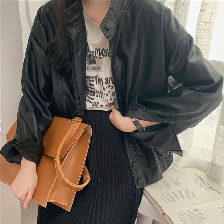 Áo da khoác ngoài cá tính năng động mềm mịn oversize dành cho nữ PHULA