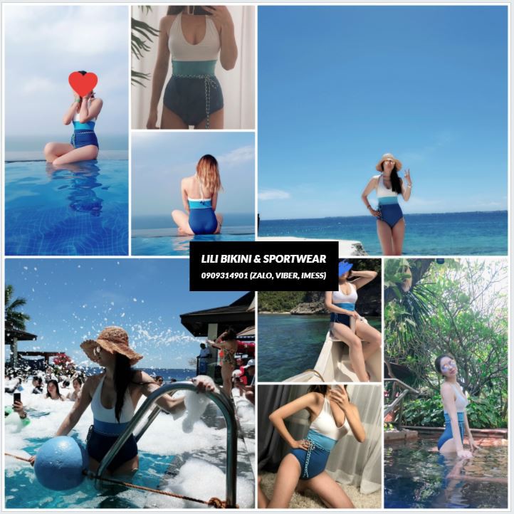 (Có sẵn, video, hình thật) Bikini một mảnh cột dây nơ eo, đồ bơi màu xanh | BigBuy360 - bigbuy360.vn