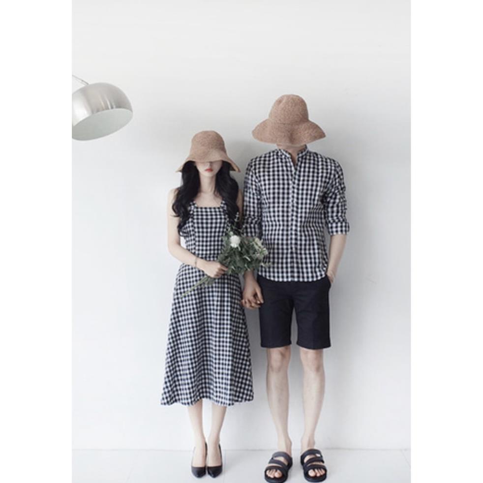 ঔৣ Đồ đôi váy sơ mi ❤️FREESHIP❤️ Áo váy đôi nam nữ dễ thương chụp ảnh đi biển kẻ caro AV41 ঔৣ