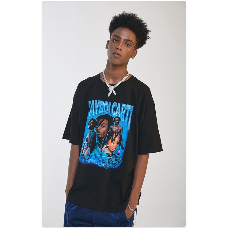 Áo Thun Vintage Playpoi Carti Tay Lỡ Unisex - Đen/Trắng Cổ Tròn | Blackwork