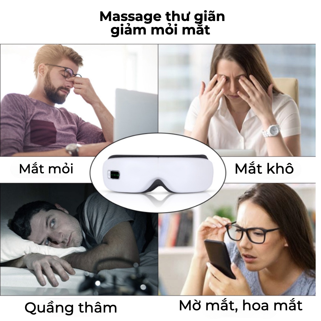 Máy massage mắt Eyecare bản 2022: Công nghệ mát xa nóng khí nén và bi bấm huyệt thái dương, giảm quầng thâm, mỏi mắt