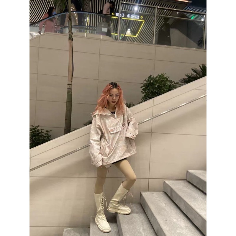Áo hoodie hồng hoạ tiết dáng Oversized Ulzzang