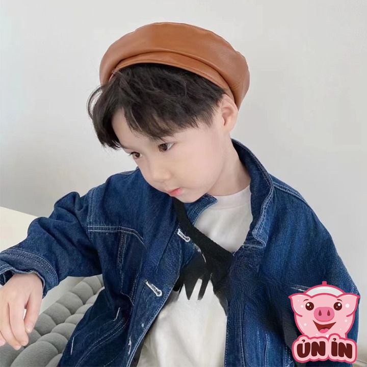 Mũ nồi bé trai bé gái, Mũ beret Da PU màu trơn phong cách thời trang thu đông MN02