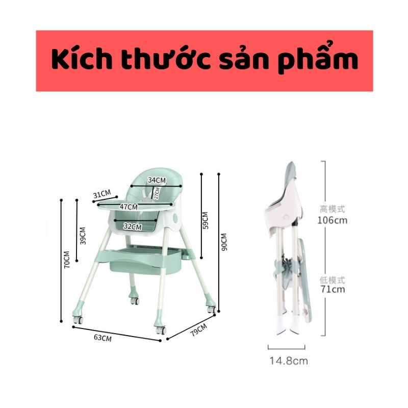 Ghế ăn dặm cho bé kèm bánh xe Zozon mặt bàn ăn dặm kiểu Nhật và BLW 2 chế độ chân cho bé trai bé gái từ 6 tháng