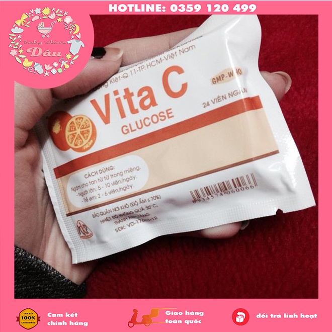 Kẹo C hương cam/ Kẹo ngậm Vita C bổ sung vitamin C cho trẻ em, người lớn  - gói 24 viên