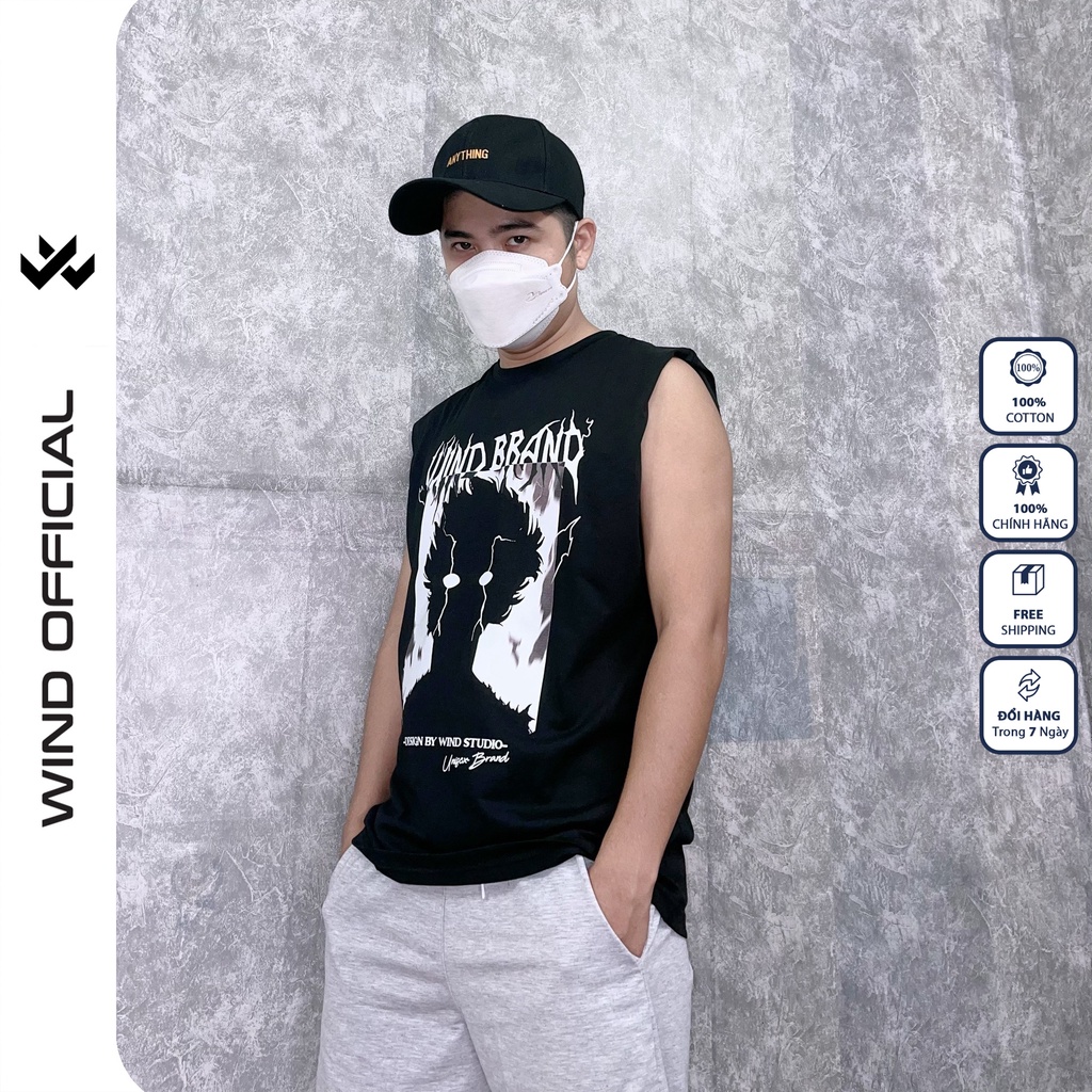 Áo thun ba lỗ form rộng WIND unisex sát nách Anime tanktop thời trang nam nữ oversize
