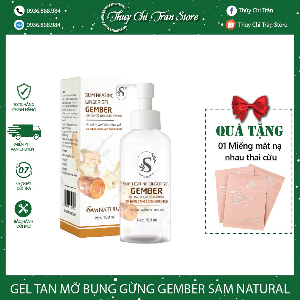 GEL TAN MỠ BỤNG GỪNG GEMBER SAM NATURAL (TẶNG KÈM 1 GEN ĐỊNH HÌNH BỤNG CAO CẤP 150K)