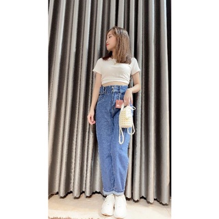 Quần baggy jeans nữ dáng cạp cao