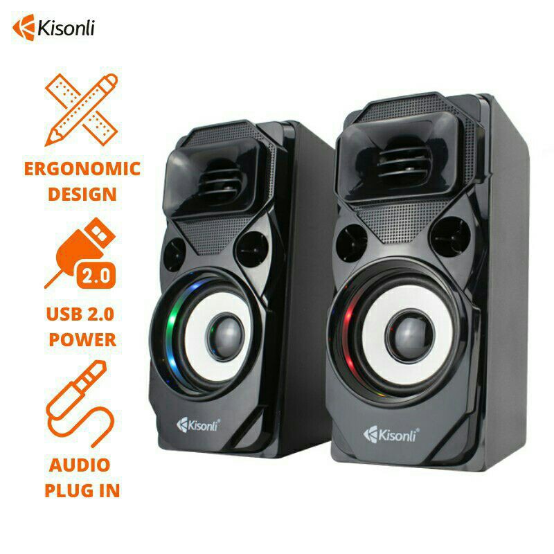 Loa vi tính 2.0 Kisonli U-9004 LED RGB thiết kế gaming hầm hố (Đen)