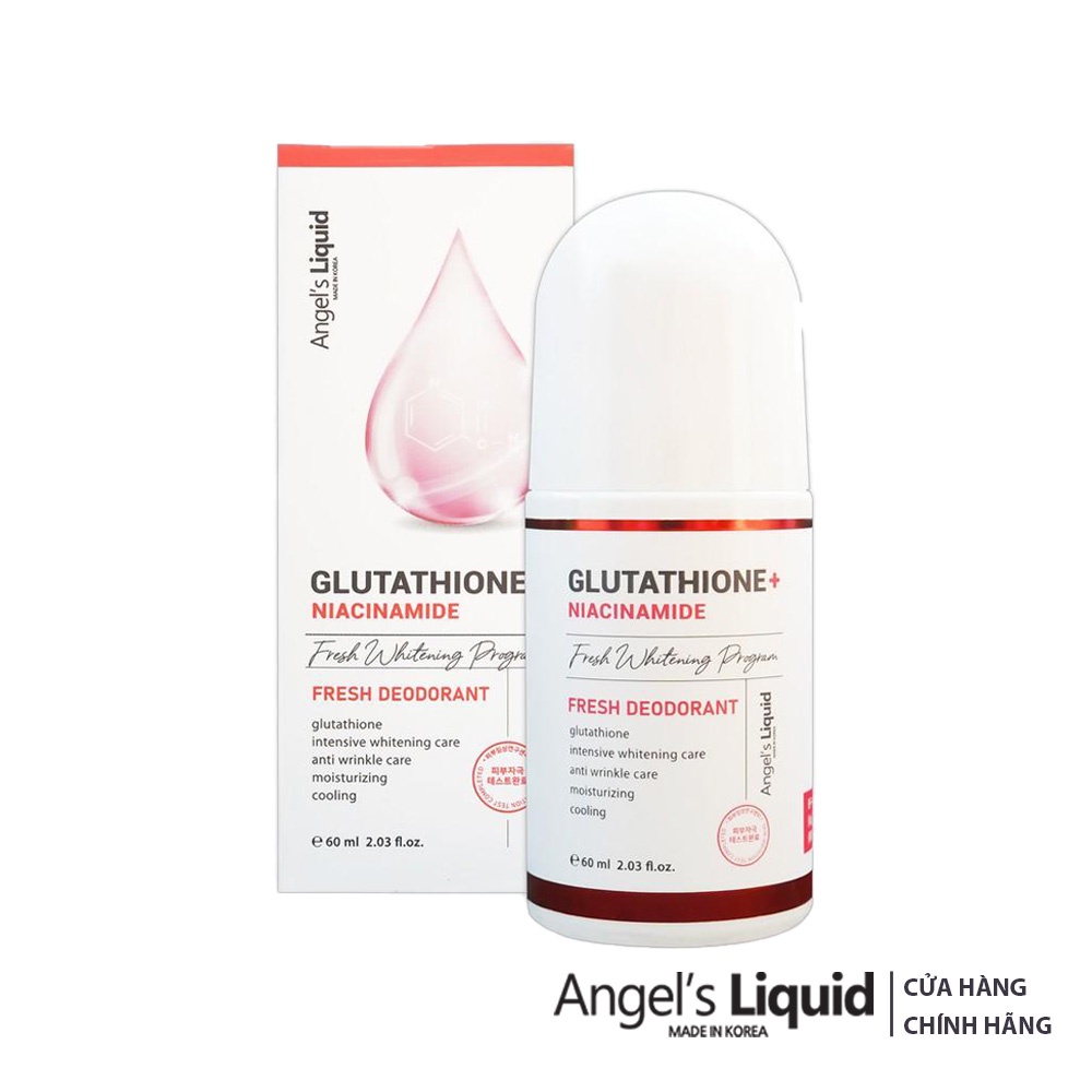 Lăn nách khử mùi, mờ thâm, dưỡng trắng da Angel Liquid Glutathione plus Niacinamide Fresh Deodorant 60ml