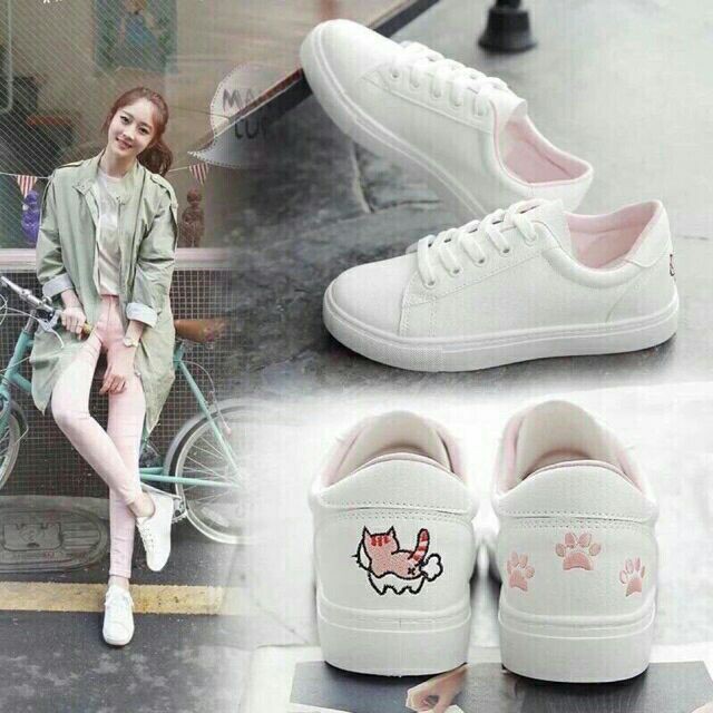 sale giày nữ | giày sneaker | phong cách style HÀN QUỐC mèo thêu gót