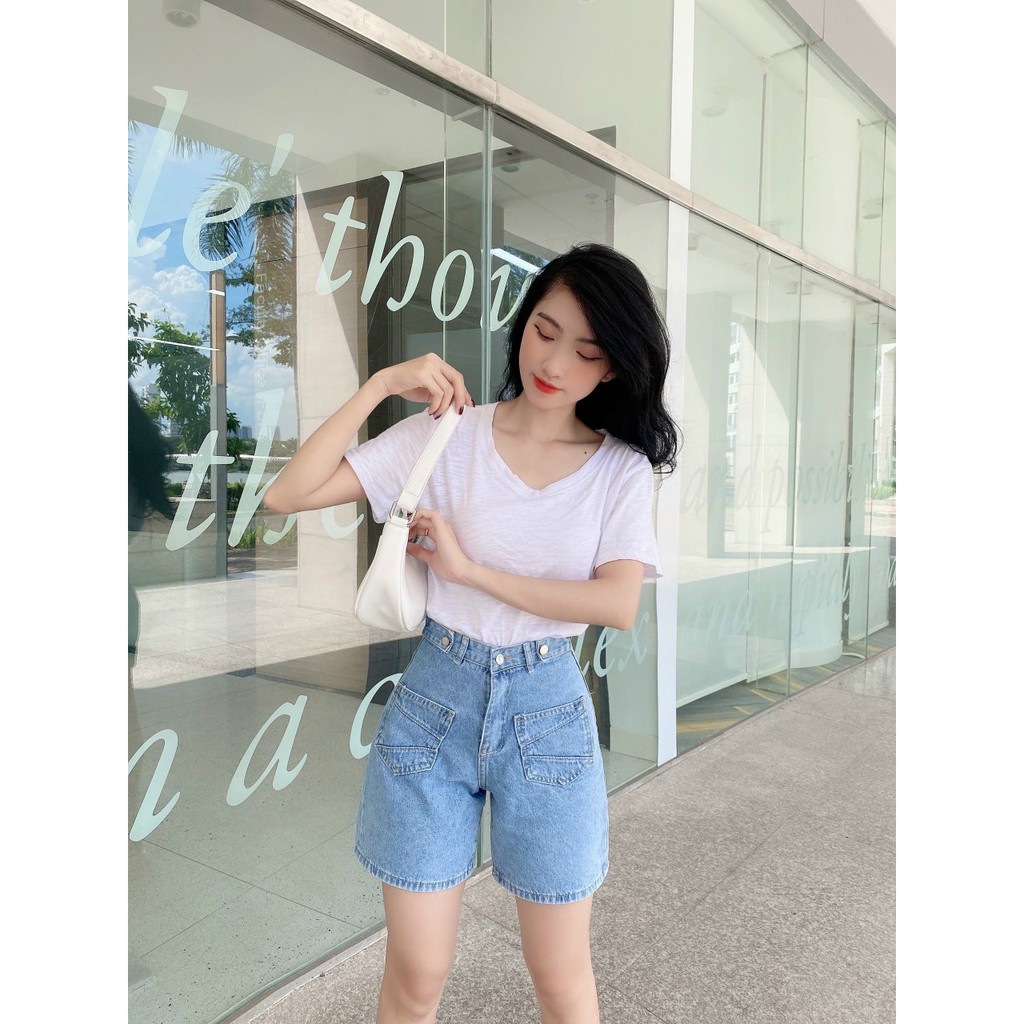 Quần jean ngố nữ ống rộng lưng cao, vải jean denim không co dãn bền đẹp, dễ phối đồ Anngo - AT143