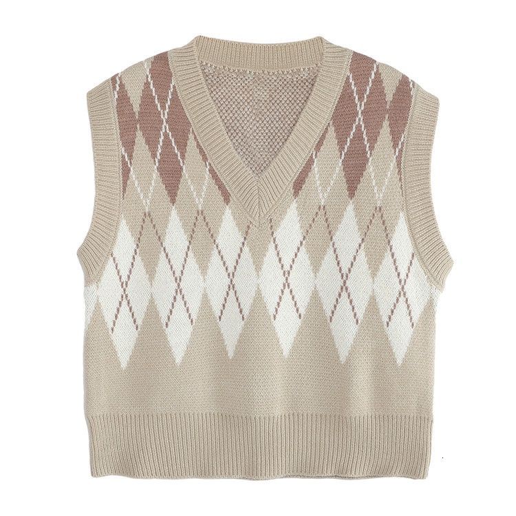 Áo sát nách dệt kim cổ chữ V dáng rộng họa tiết kẻ sọc thời trang