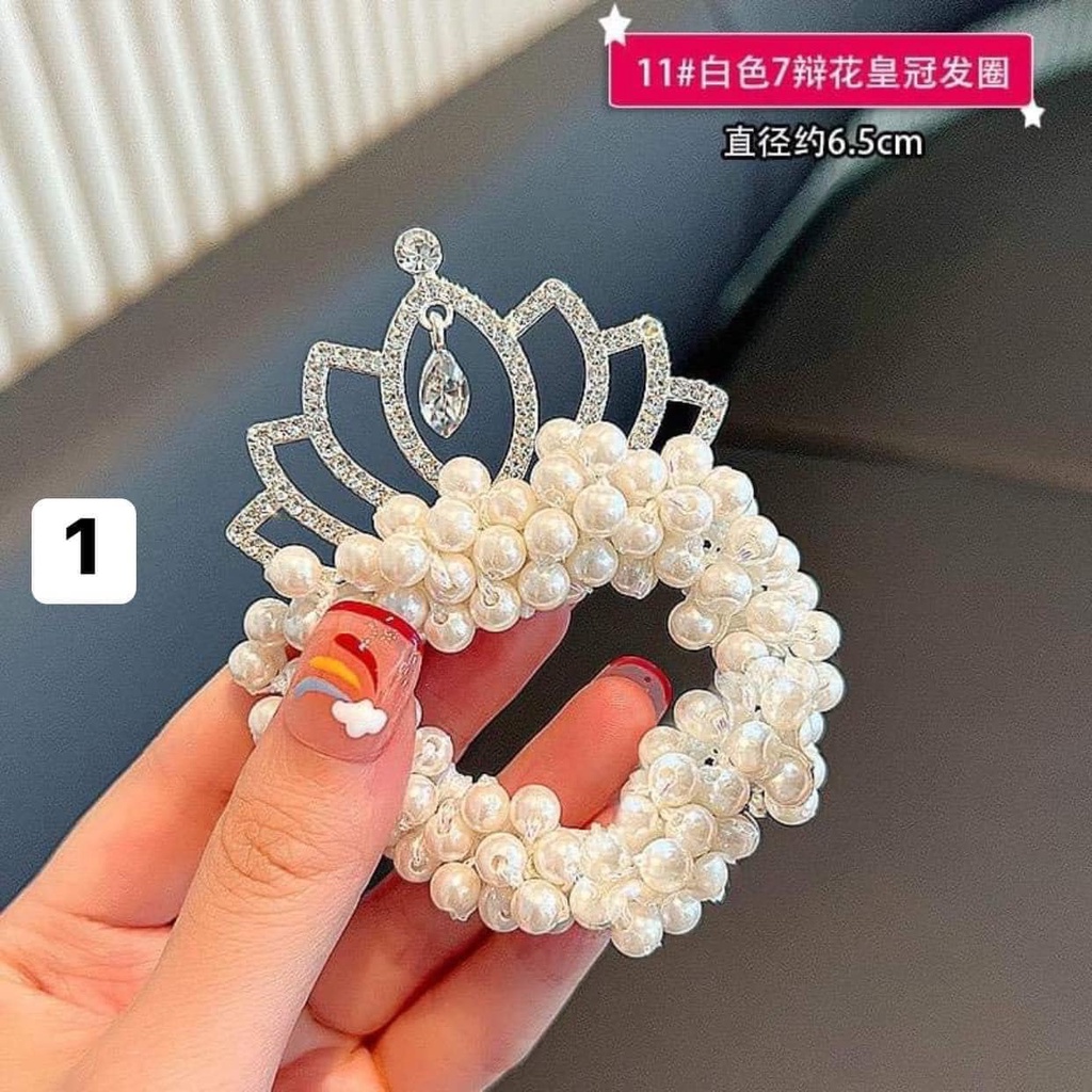 Dây buộc tóc vương miện công chúa đính đá ngọc bé gái