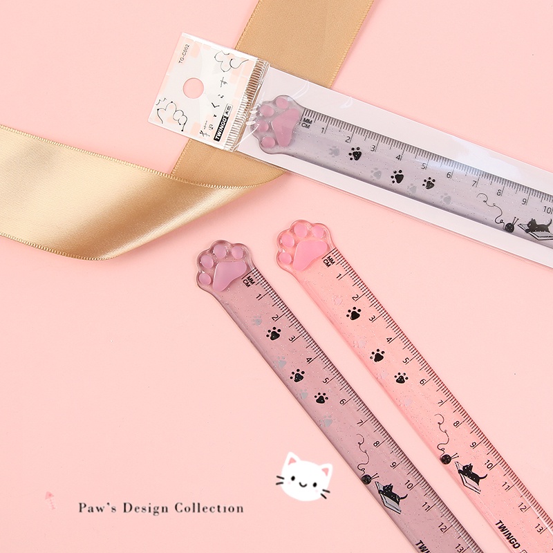 Thước Kẻ 15cm Bằng Nhựa Acrylic Hình Chân Mèo Dễ Thương Tiện Dụng C7001
