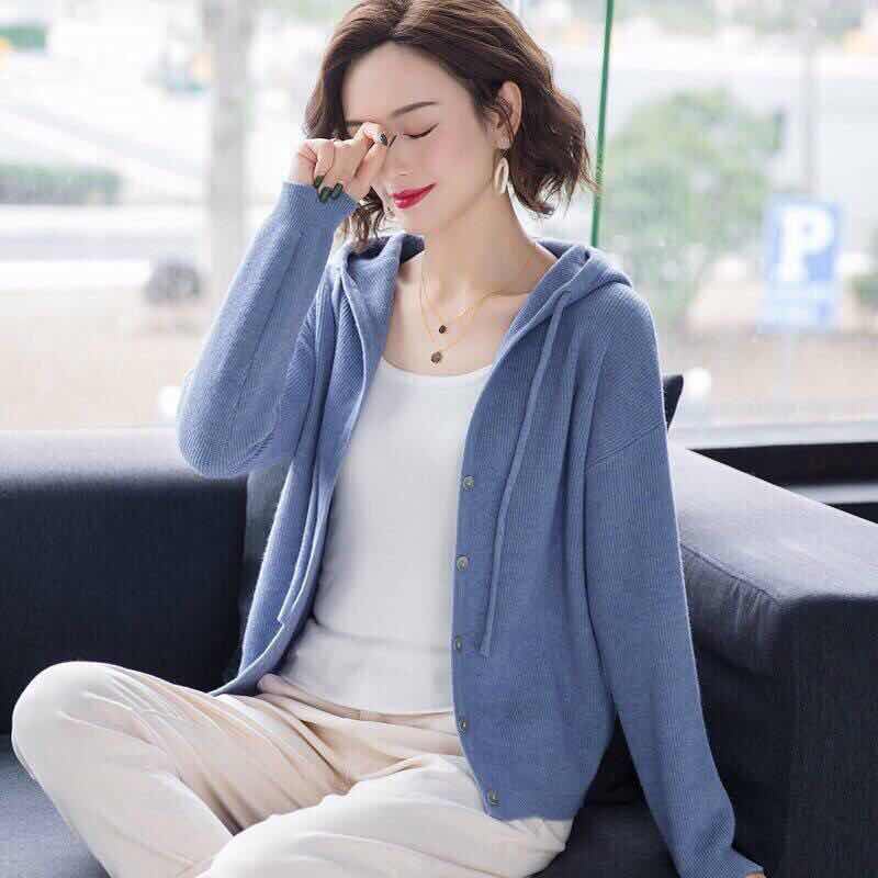 Áo khoác Cardigan dệt kim có mũ trùm đầu kiểu cánh dơi cá tính