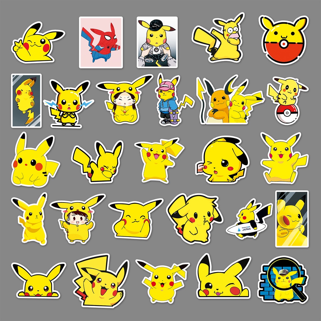 Combo 30 Sticker Chống Nước Decal Dán Điện Thoại Laptop Mũ Bảo Hiểm Vali Guitar Bình Nước Sổ Tay [Pikachu]
