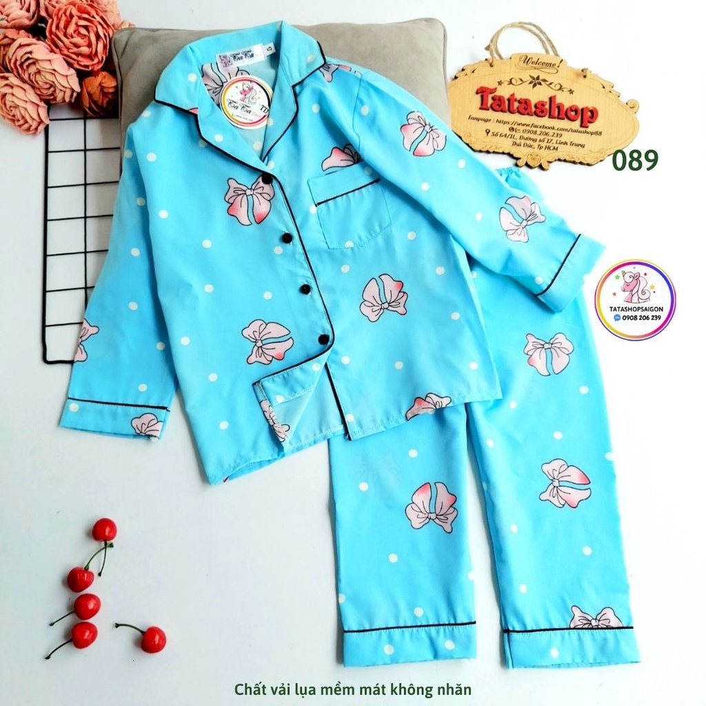 Bộ pijama dài tay thu đông cho bé trai bé gái size đại chất lụa mềm mịn 089