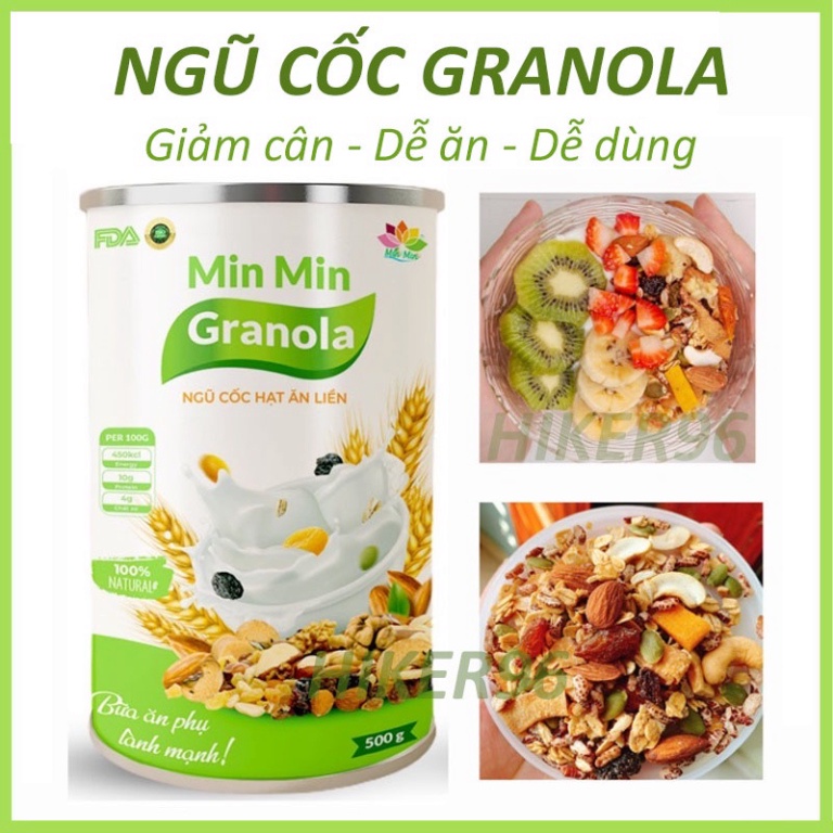 Granola siêu Hạt &amp; Quả MinMin Loại 500g, Ngũ cốc giảm cân mic hạt óc chó, hạnh nhân Windy.com