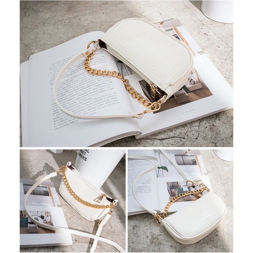 Túi kẹp nách vân cá sấu phối xích vàng thời trang KN04 túi đeo chéo T.xách Chip Xinh | BigBuy360 - bigbuy360.vn