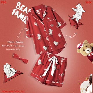 Pyjama đỏ hình gấu (áo đuôi tôm) - Micha P26