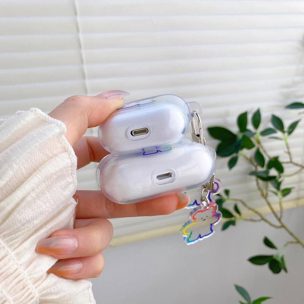 Vỏ Bảo Vệ Hộp Sạc Tai nghe không dây AirPods 1 2 pro 3 2021 gen3 Bằng Silicon Tpu Mềm Họa Tiết Gấu Cầu Vồng Hoạt Hình