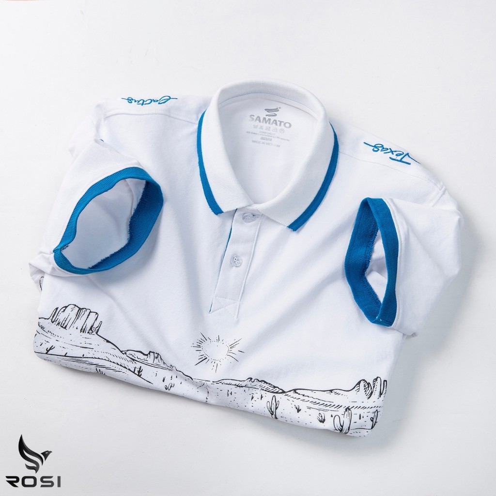 Áo thun nam cao cấp Rosi PL19 cổ polo tay bo ngắn,vải cotton cá sấu màu trắng,họa tiết in thêu xẻ tà,dáng xuông(Reguler) | BigBuy360 - bigbuy360.vn