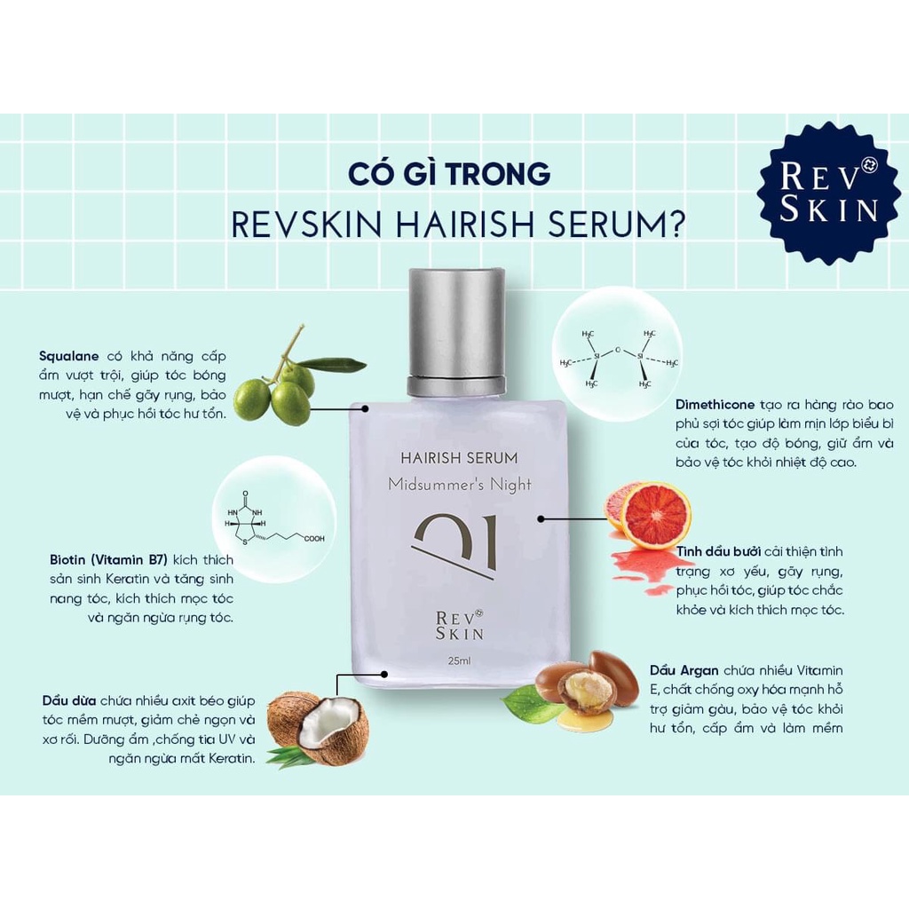 Serum dưỡng tóc giảm rụng và kích mọc tóc nhanh dài sau 1 tuần, hương nước hoa quyến rũ Revskin Hairish Serum 30ml