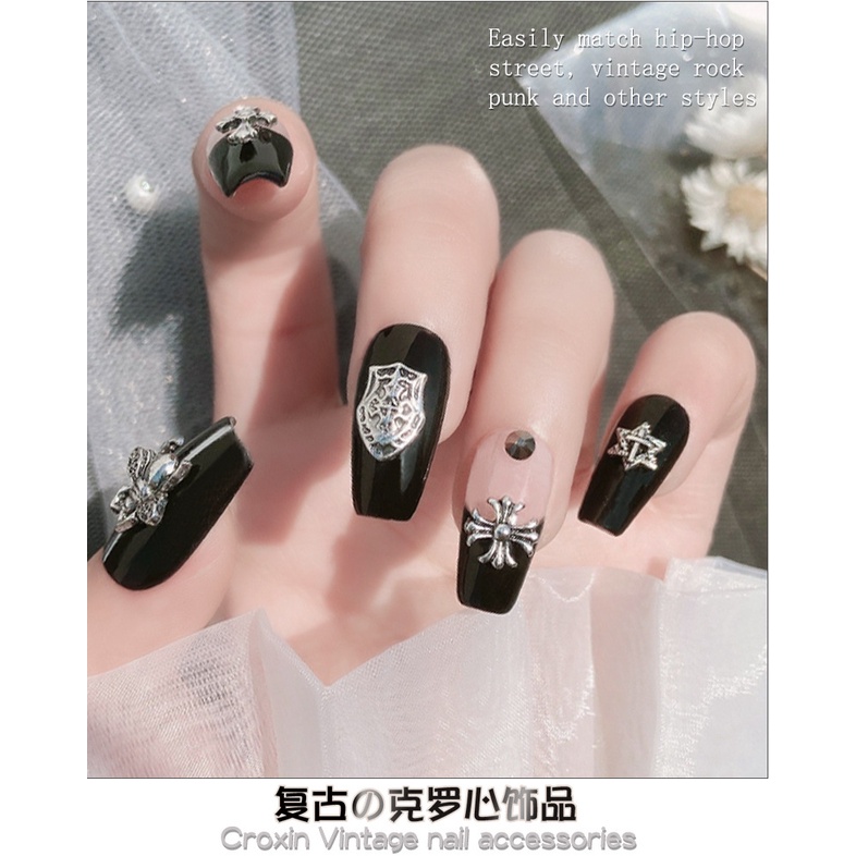 Phụ Kiện Kim Loại Mẫu Mới Hình Quạ Trái Tim retro Trang Trí Móng Tay Nghệ Thuật Kim Loại Hình Ngôi Sao Sáu Cánh