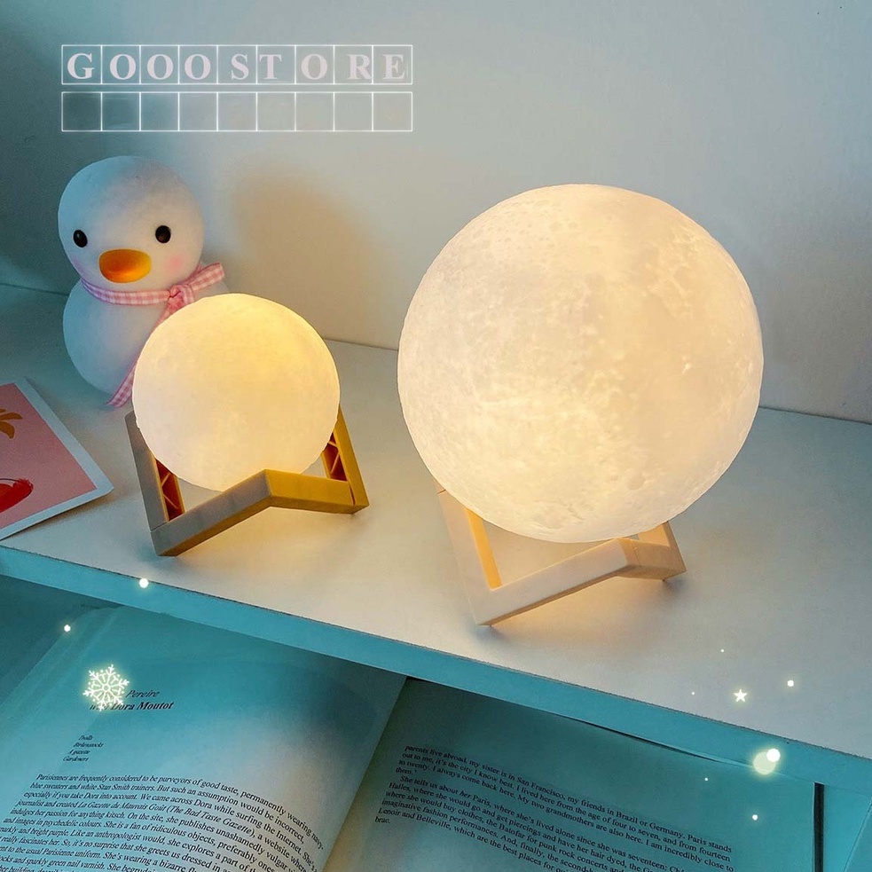 Đèn ngủ hình mặt trăng 3D kèm đế, dùng trang trí decor phòng ngủ Gooo Store