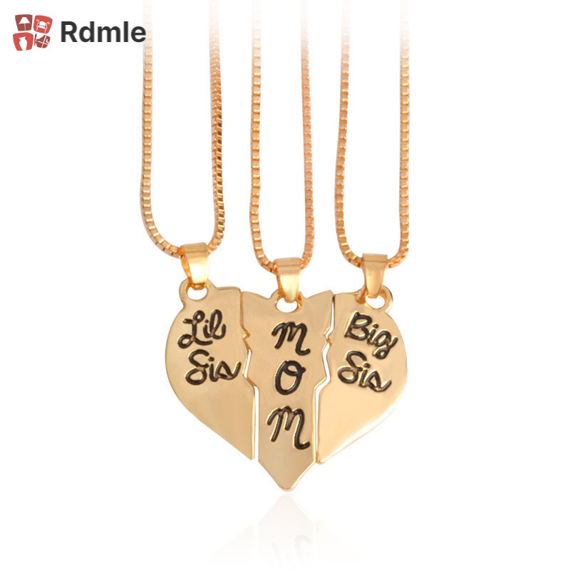 Set 3 Vòng cổ Hợp Kim Mặt Trái Tim Ghép Khắc Chữ Ý Nghĩa Cho Mẹ Và Con Gái