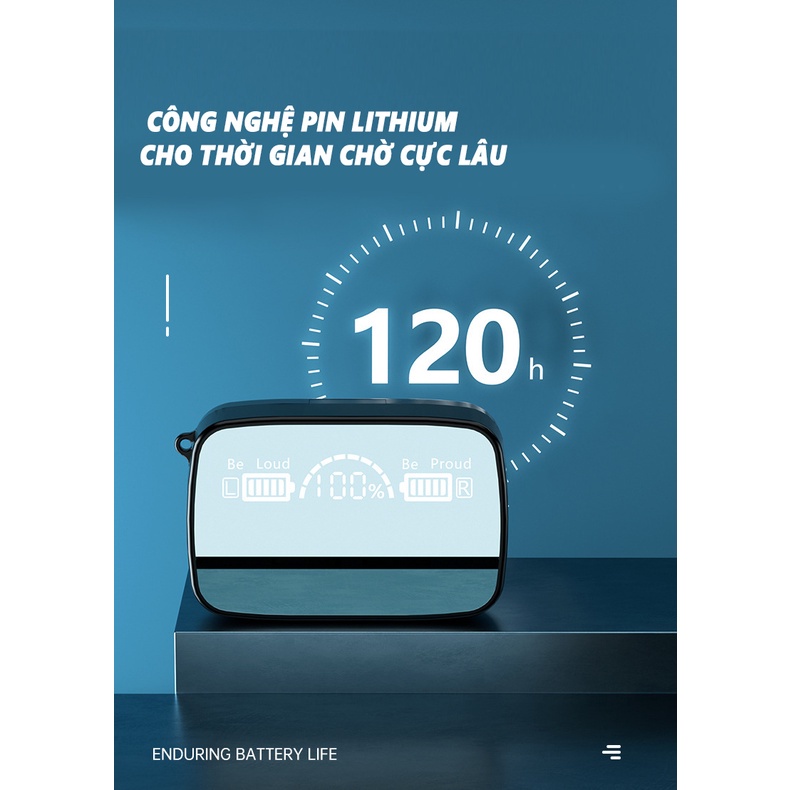 Tai nghe bluetooth M19 mặt lưng tráng gương và có đèn pin chống nước, chống ồn, pin cực trâu BH 12 tháng