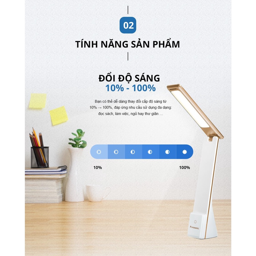 Đèn Bàn PANASONIC 5W HHGLT0339W88 – HHGLT0339B88 Siêu Nhỏ gọn, Gập để bật tắt, không ánh sáng xanh bảo vệ mắt