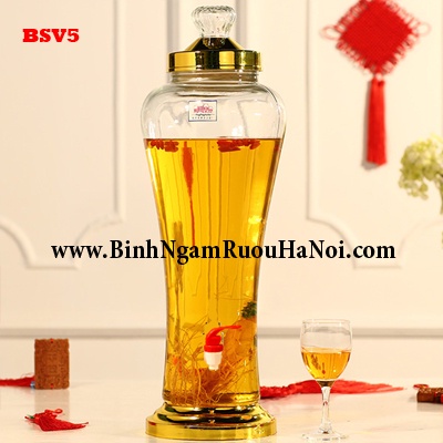 Bình thủy tinh ngâm rượu sâm giá rẻ 3 lít, 4 lít, 5 lít nắp vàng đế vàng