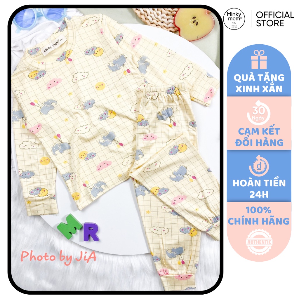 [SALE] Bộ Dài Tay Cho Bé Gái, Bé Trai Minky Mom Vải Thun Lạnh Họa Tiết In Chìm Caro ,Quần Áo Thu Đông Cho Bé MKMTD2108