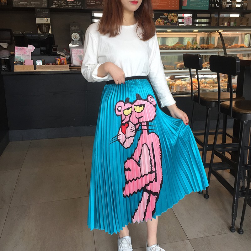 Pleated Skirt Hoạt Hình Váy Họa Tiết Da Báo Cho Phụ Nữ