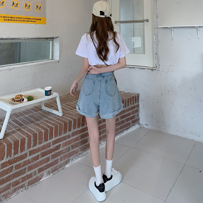 Quần Short Denim Lưng Cao Phong Cách Hàn Quốc Thời Trang Mùa Hè Cho Nữ