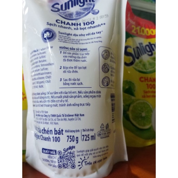 Nước rửa chén sunlight chanh túi vàng 740g/1400g