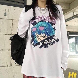 Áo thun dài tay, áo Sweater Oversize Unisex Boom Shop Cô gái tóc xanh