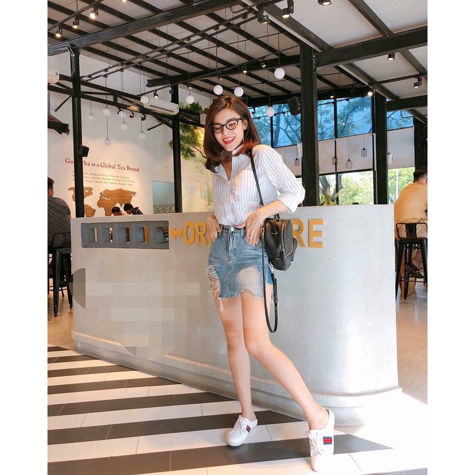 Áo sơ mi nữ sọc túi nhỏ chất đẹp siêu hot