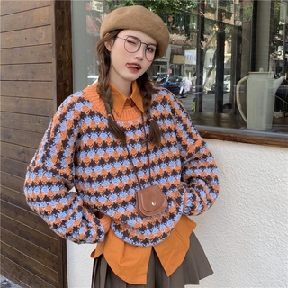 suit women solid color blouse + knitted sweater