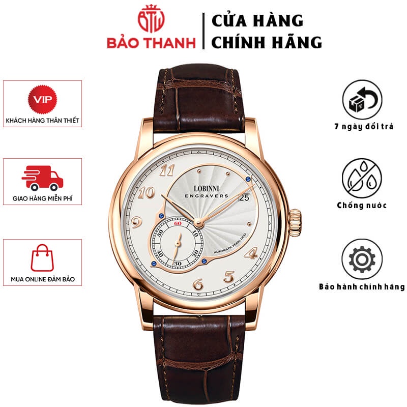Đồng Hồ Nam LOBINNI No.1999-1 Chính Hãng BH 24T Chịu Nước 50m Kính Chống Xước Dây Da Cao Cấp (Máy Cơ Tự Động)