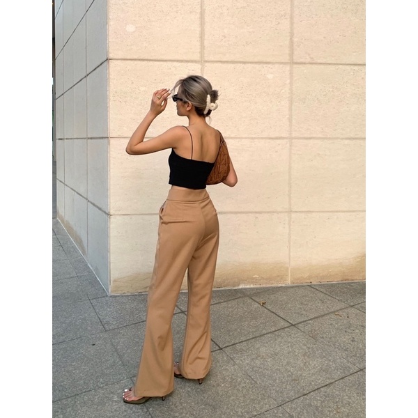 Quần tây nữ ống loe dáng dài 2 nút màu nâu cơ bản MIEU - JF08