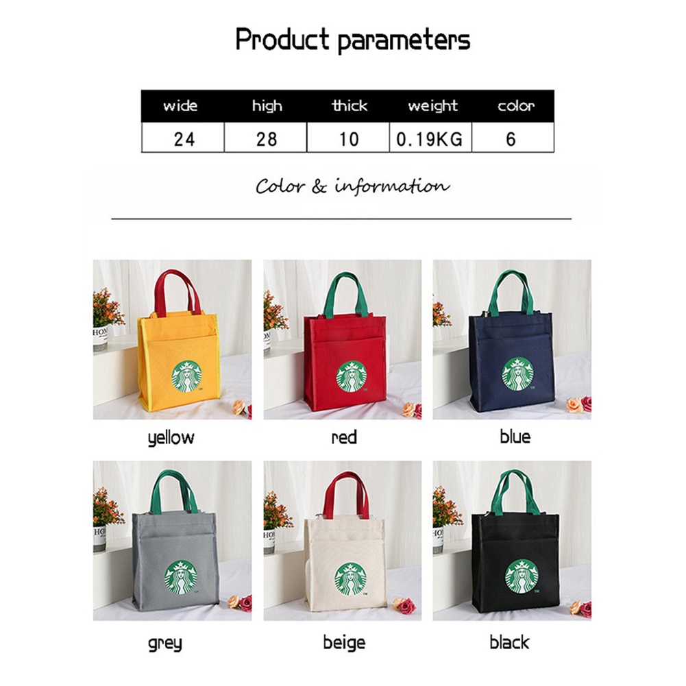 Túi vải canvas Starbucks chống thấm nước cỡ lớn gấp gọn tiện lợi mang đi du lịch/mua sắm