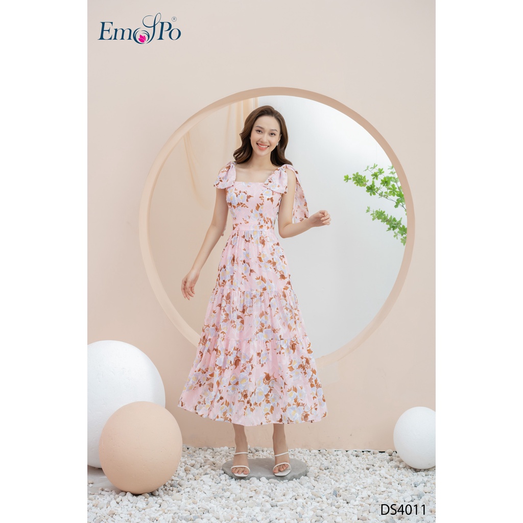 Đầm xòe hai dây đuôi cá, đính nơ vai Emspo DS4011