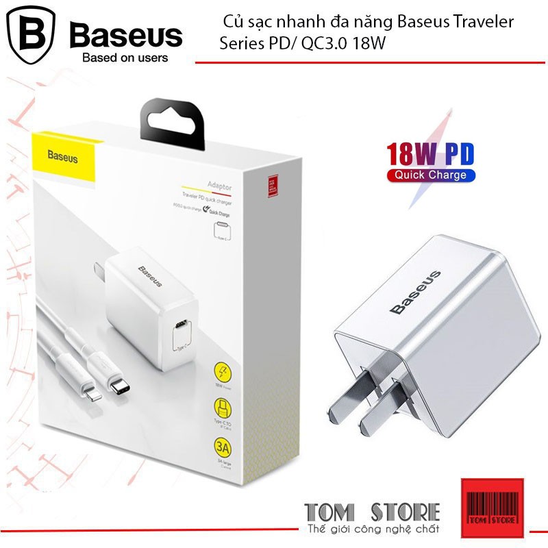 Bộ củ cáp sạc nhanh 18w đa năng Baseus Traveler Series PD/ QC3.0 18W -  Hàng phân phối chính hãng